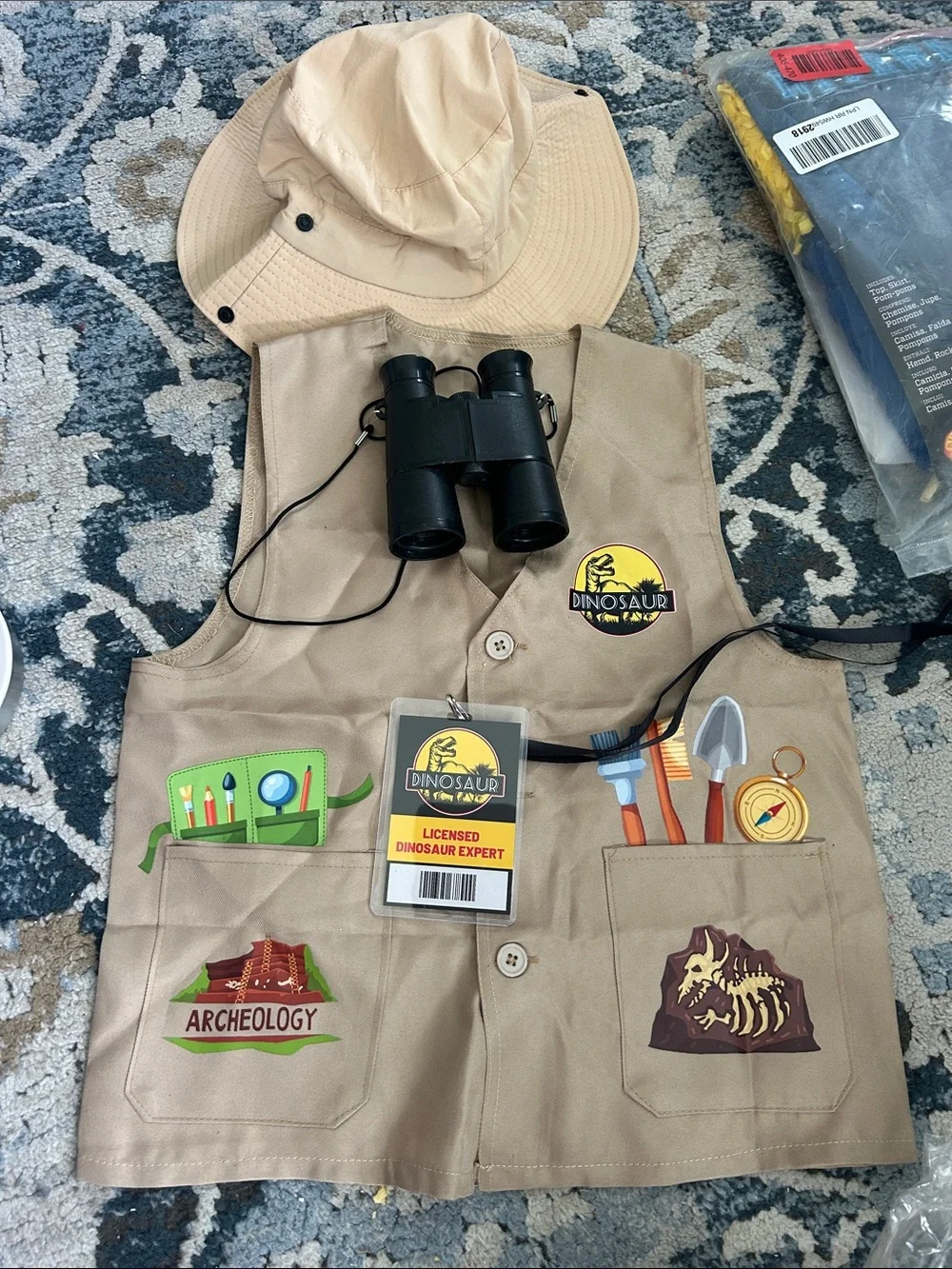 Kids Dinosaur Explorer Vest & Hat Set - Tan
